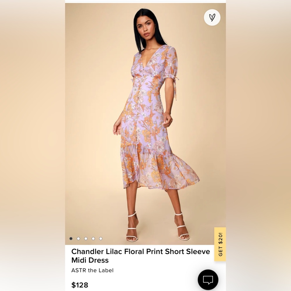 Astr Lilac Floral Print Short Sleeve Ruffle Midi Dress
